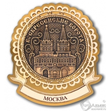 Магнит из бересты Москва-Воскресенские ворота лента золото